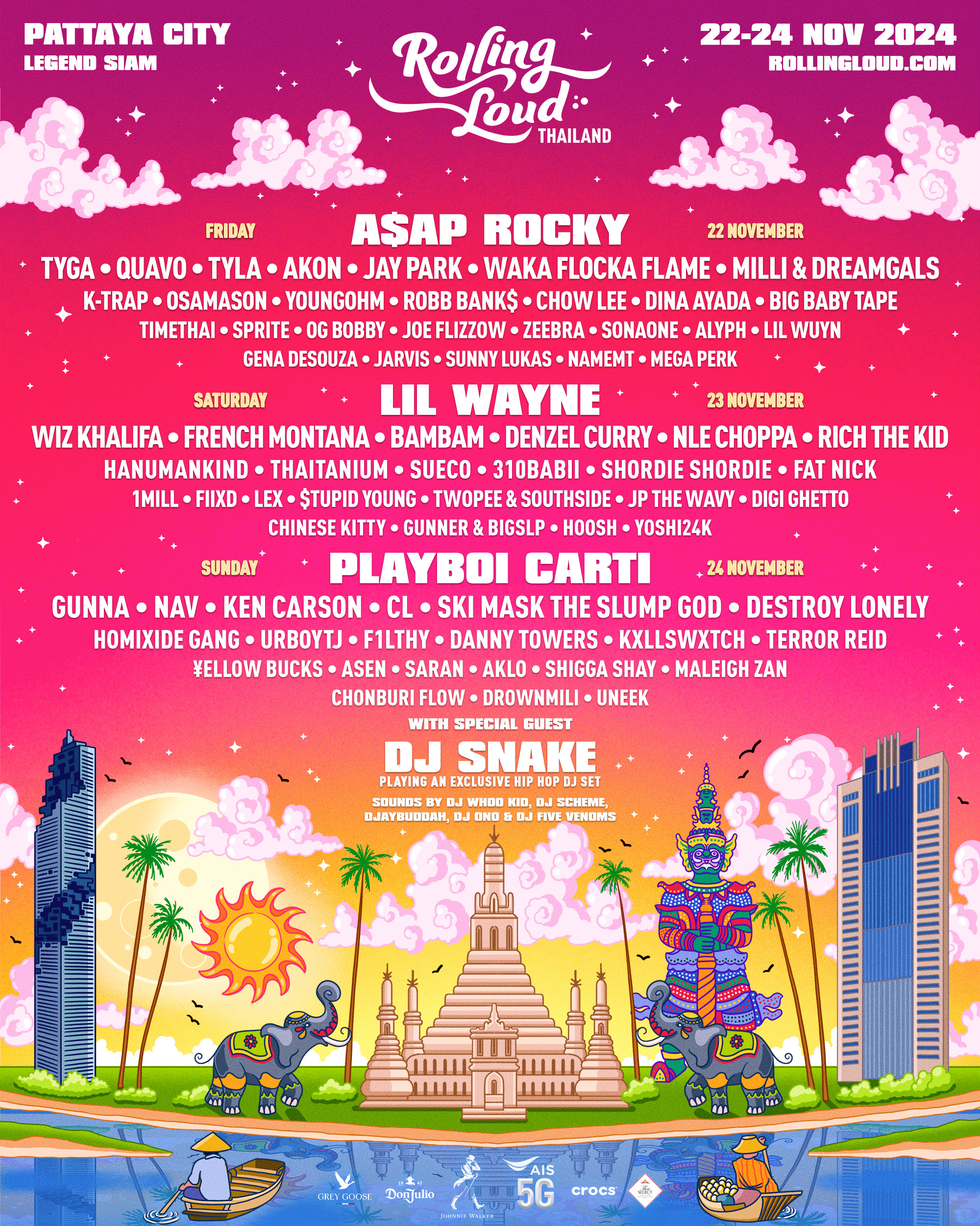 Rolling Loud Thailand 2024 Announces Full Lineup, Headlined by Playboi Carti, A$AP Rocky, and Lil Wayne